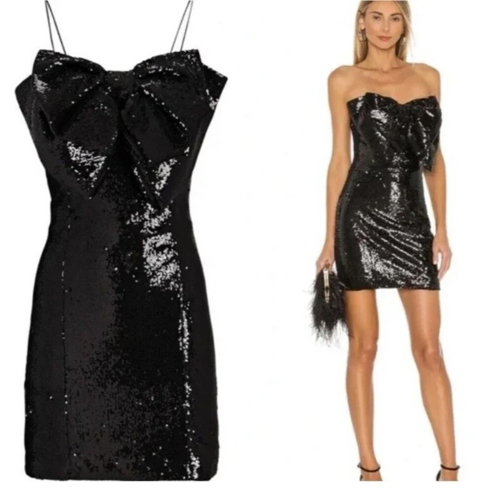 RONNY KOBO Sequin Embellished Lindsay Bow Front Mini Dress Black Women’s Size S